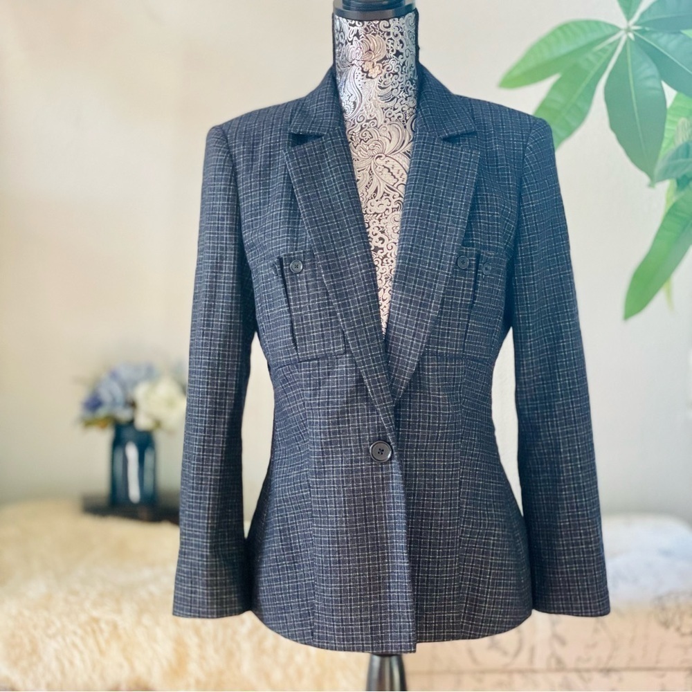 Jason Wu Wool Gingham Plaid Check Blazer, Size 6 - Picture 5 of 12